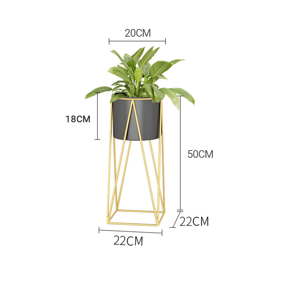 SOGA 2X 50cm Gold Metal Plant Stand with Black Flower Pot Holder Corner Shelving Rack Indoor Display - Cafe Supply