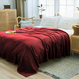 SOGA Burgundy Throw Blanket Warm Cozy Striped Pattern Thin Flannel Coverlet Fleece Bed Sofa Comforter - Cafe Supply