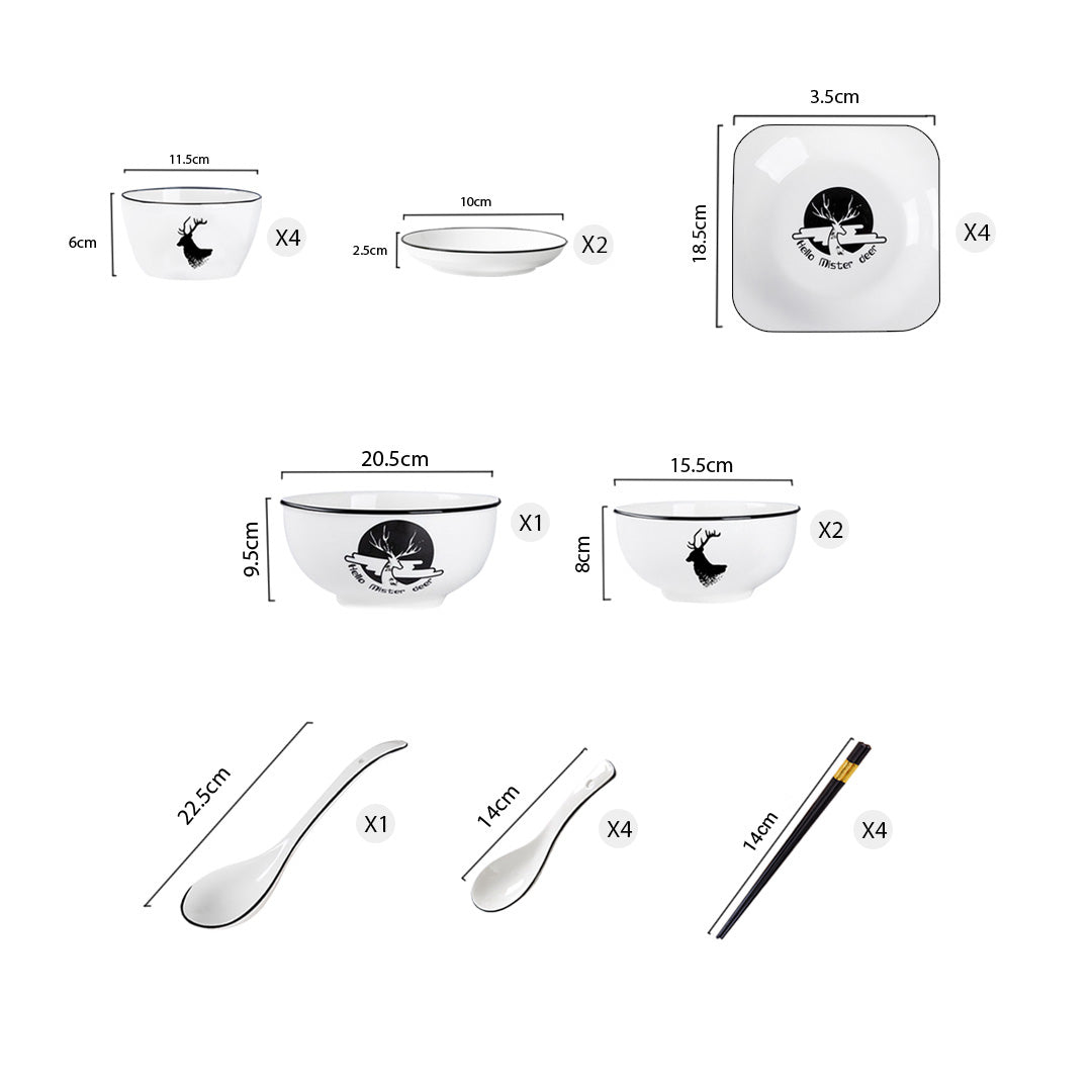 SOGA White Antler Printed Ceramic Dinnerware Set Crockery Soup Bowl Plate Server Kitchen Home Decor Set of 13 - Cafe Supply