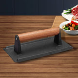 SOGA 2X Cast Iron Bacon Meat Steak Press Grill BBQ with Wood Handle Weight Plate - Cafe Supply