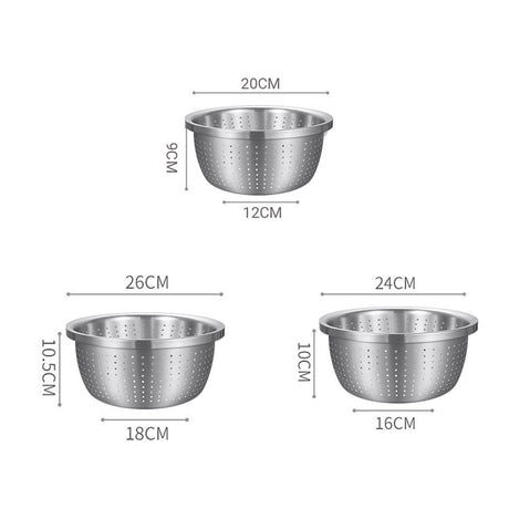 SOGA 2X Stainless Steel Nesting Basin Colander Perforated Kitchen Sink Washing Bowl Metal Basket Strainer Set of 3 - Cafe Supply