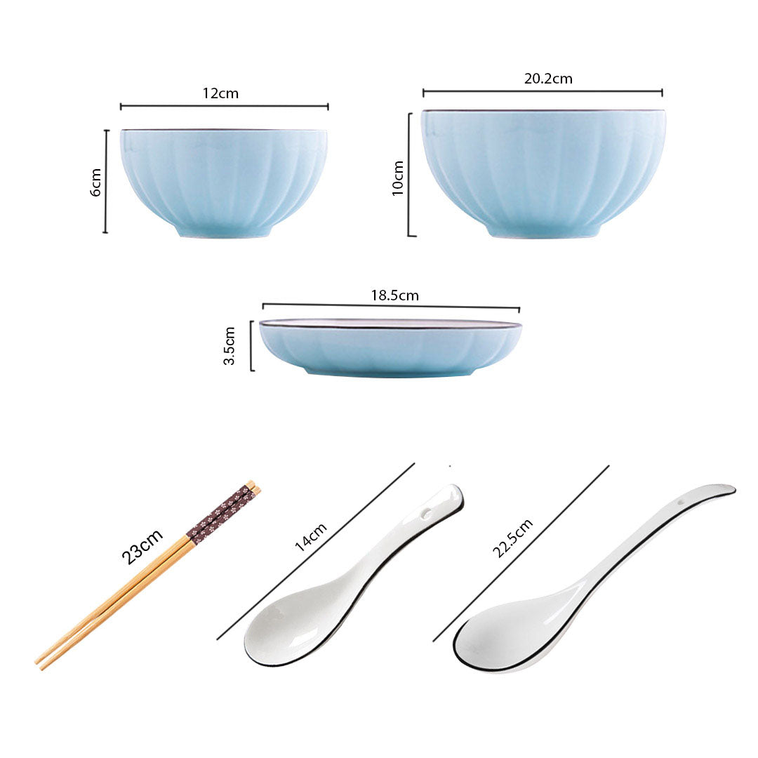 SOGA Blue Japanese Style Ceramic Dinnerware Crockery Soup Bowl Plate Server Kitchen Home Decor Set of 7 - Cafe Supply