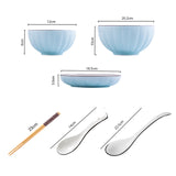 SOGA Blue Japanese Style Ceramic Dinnerware Crockery Soup Bowl Plate Server Kitchen Home Decor Set of 7 - Cafe Supply