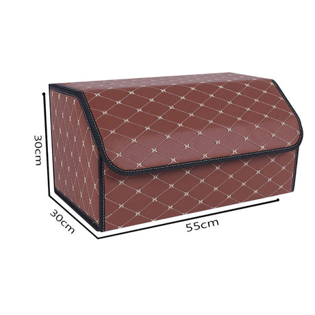 SOGA 2X Leather Car Boot Collapsible Foldable Trunk Cargo Organizer Portable Storage Box Coffee/Gold Stitch Large - Cafe Supply