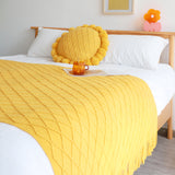 SOGA 2X Yellow Diamond Pattern Knitted Throw Blanket Warm Cozy Woven Cover Couch Bed Sofa Home Decor with Tassels - Cafe Supply