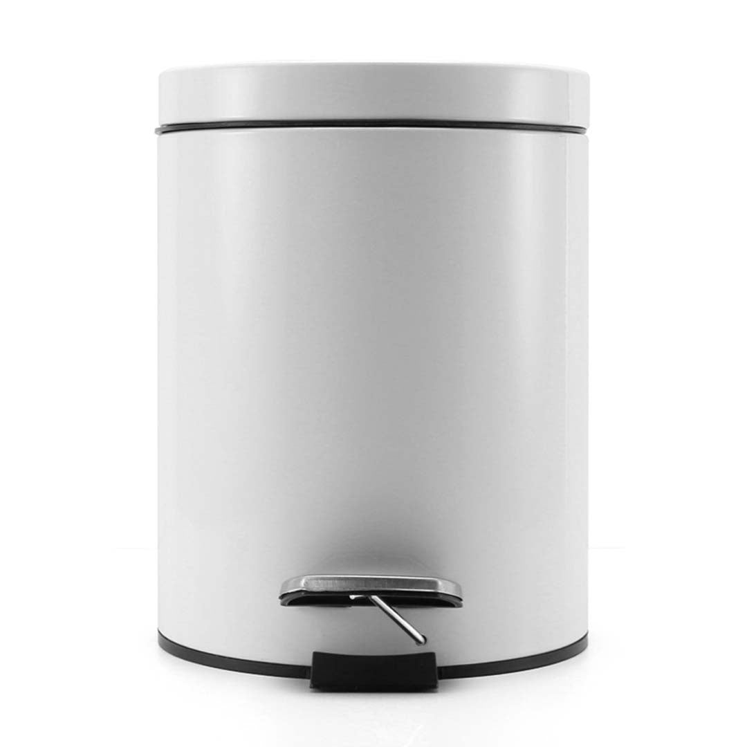 SOGA 4X Foot Pedal Stainless Steel Rubbish Recycling Garbage Waste Trash Bin Round 7L White - Cafe Supply