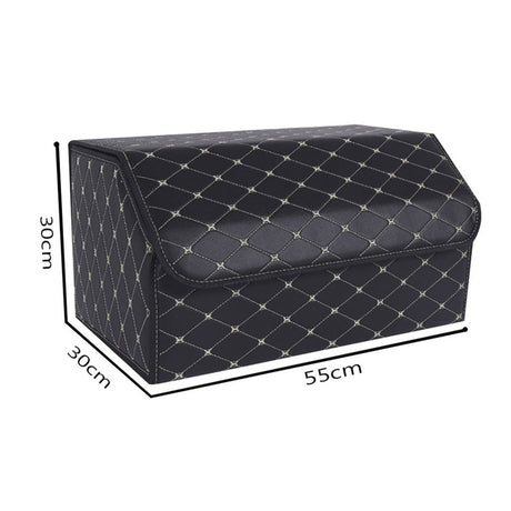 SOGA 2X Leather Car Boot Collapsible Foldable Trunk Cargo Organizer Portable Storage Box Black/Gold Stitch Large - Cafe Supply