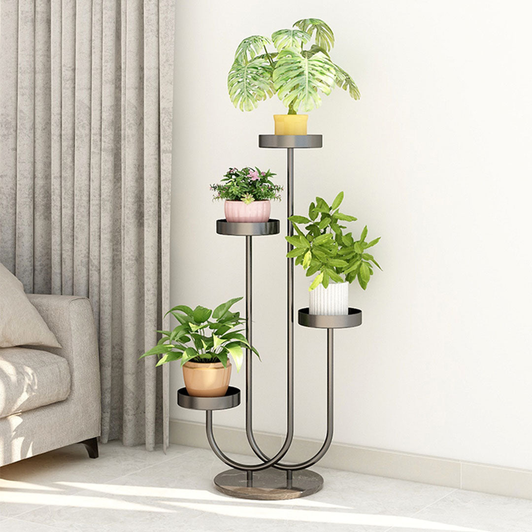 SOGA 2X U Shaped Plant Stand Round Flower Pot Tray Living Room Balcony Display Black Metal Decorative Shelf - Cafe Supply