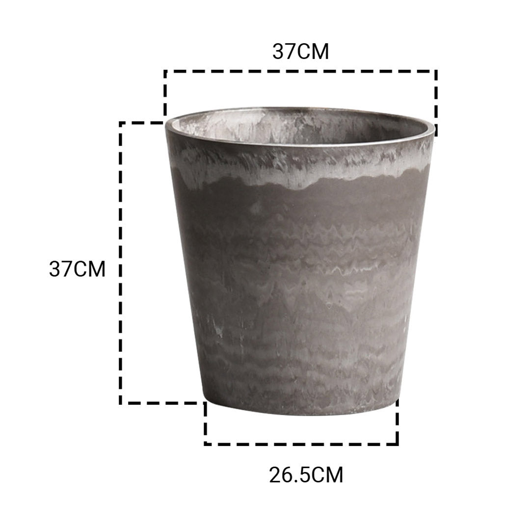 SOGA 2X 37cm Rock Grey Round Resin Tapered Plant Flower Pot in Cement Pattern Planter Cachepot for Indoor Home Office - Cafe Supply