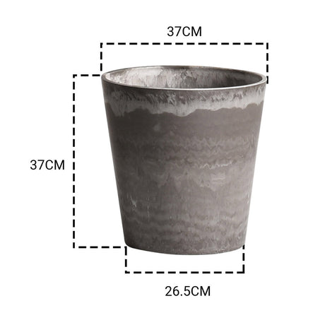SOGA 2X 37cm Rock Grey Round Resin Tapered Plant Flower Pot in Cement Pattern Planter Cachepot for Indoor Home Office - Cafe Supply