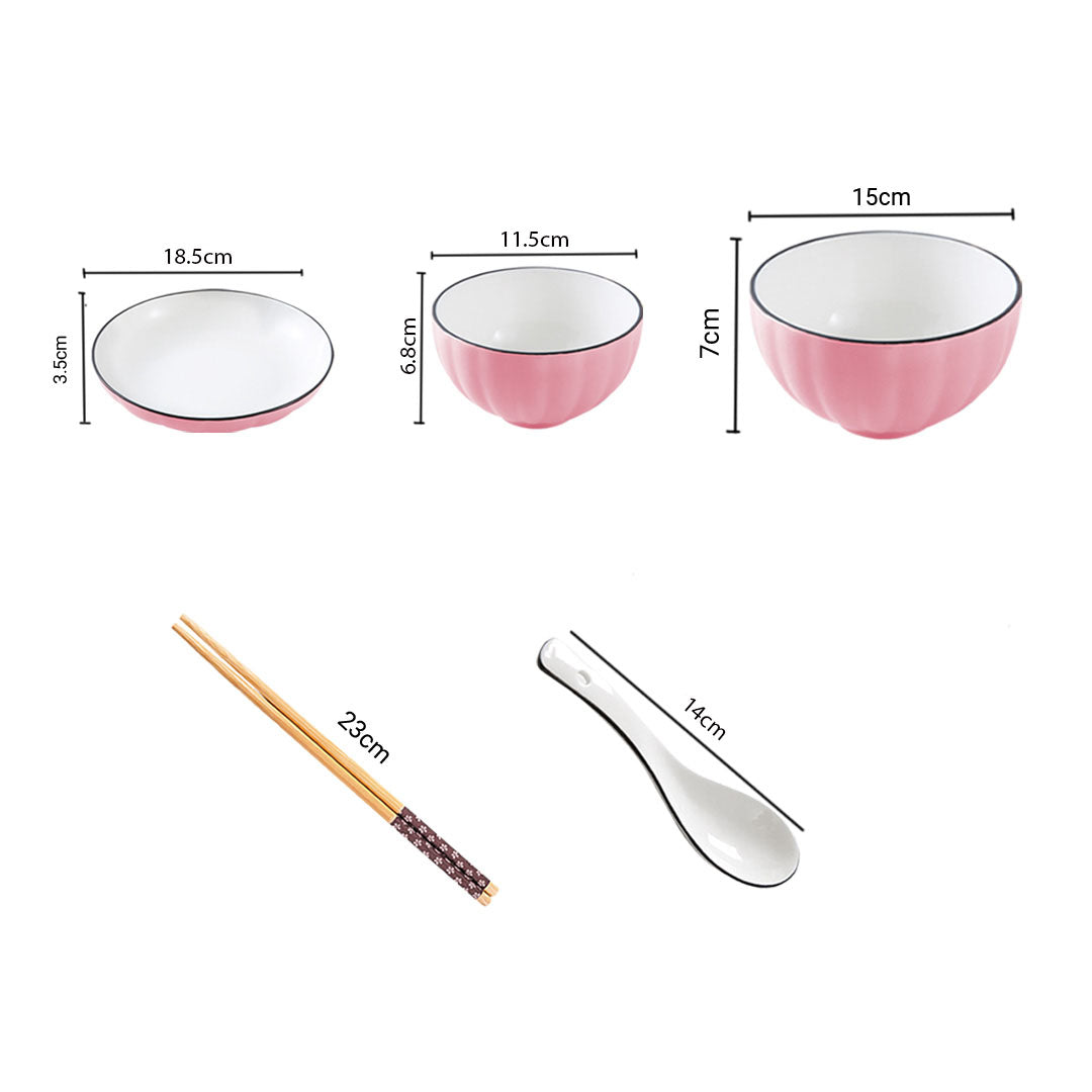 SOGA Pink Japanese Style Ceramic Dinnerware Crockery Soup Bowl Plate Server Kitchen Home Decor Set of 10 - Cafe Supply
