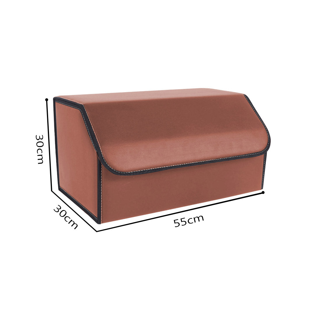 SOGA 2X Leather Car Boot Collapsible Foldable Trunk Cargo Organizer Portable Storage Box Coffee Large - Cafe Supply