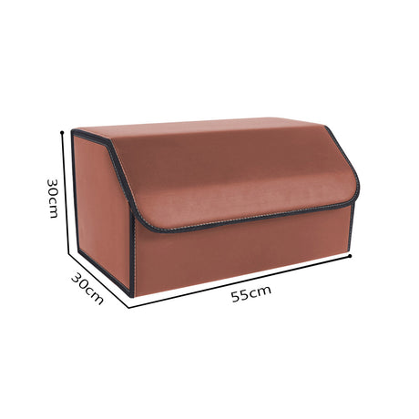 SOGA 2X Leather Car Boot Collapsible Foldable Trunk Cargo Organizer Portable Storage Box Coffee Large - Cafe Supply
