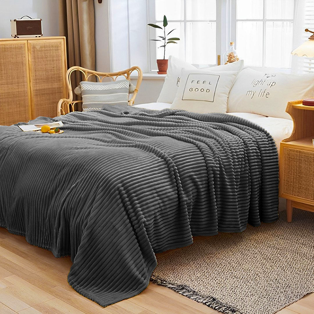 SOGA GreyThrow Blanket Warm Cozy Striped Pattern Thin Flannel Coverlet Fleece Bed Sofa Comforter - Cafe Supply