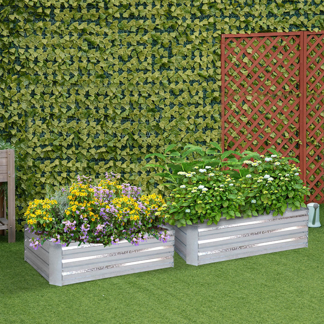 SOGA 2X 120cm Rectangle Galvanised Raised Garden Bed Vegetable Herb Flower Outdoor Planter Box - Cafe Supply