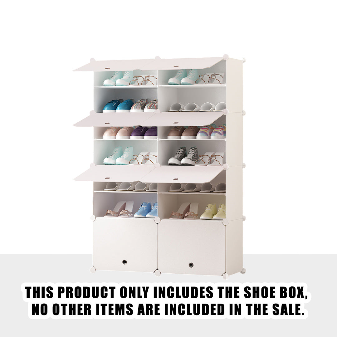 SOGA 7 Tier 2 Column White Shoe Rack Organizer Sneaker Footwear Storage Stackable Stand Cabinet Portable Wardrobe with Cover - Cafe Supply
