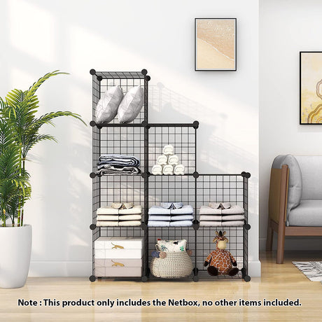 SOGA 2X Black Portable 9-Cube 3 Column Storage Organiser Foldable DIY Modular Grid Space Saving Shelf - Cafe Supply
