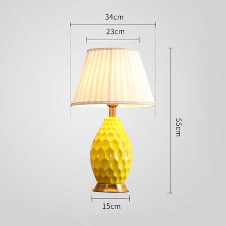 SOGA 2X Textured Ceramic Oval Table Lamp with Gold Metal Base Yellow - Cafe Supply