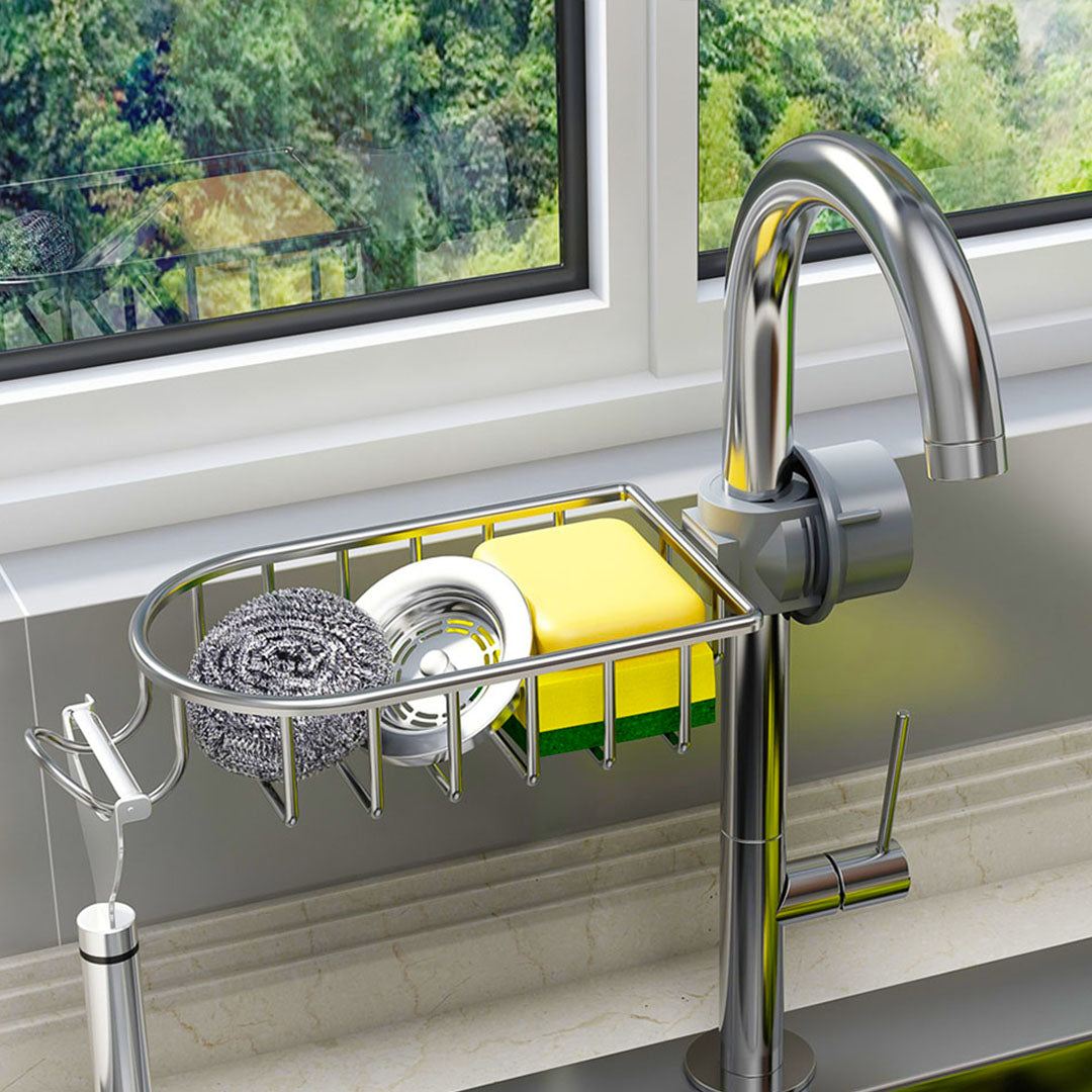 SOGA 2X Silver Single Kitchen Sink Organiser Faucet Soap Sponge Caddy Rack Storage Drainer - Cafe Supply