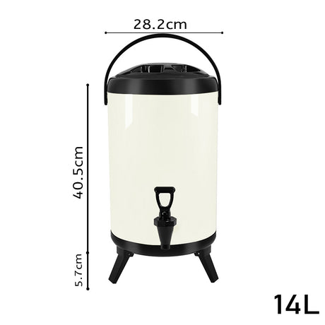 SOGA 2X 14L Stainless Steel Insulated Milk Tea Barrel Hot and Cold Beverage Dispenser Container with Faucet White - Cafe Supply