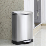 SOGA Foot Pedal Stainless Steel Rubbish Recycling Garbage Waste Trash Bin Rectangular Shape 12L Silver - Cafe Supply