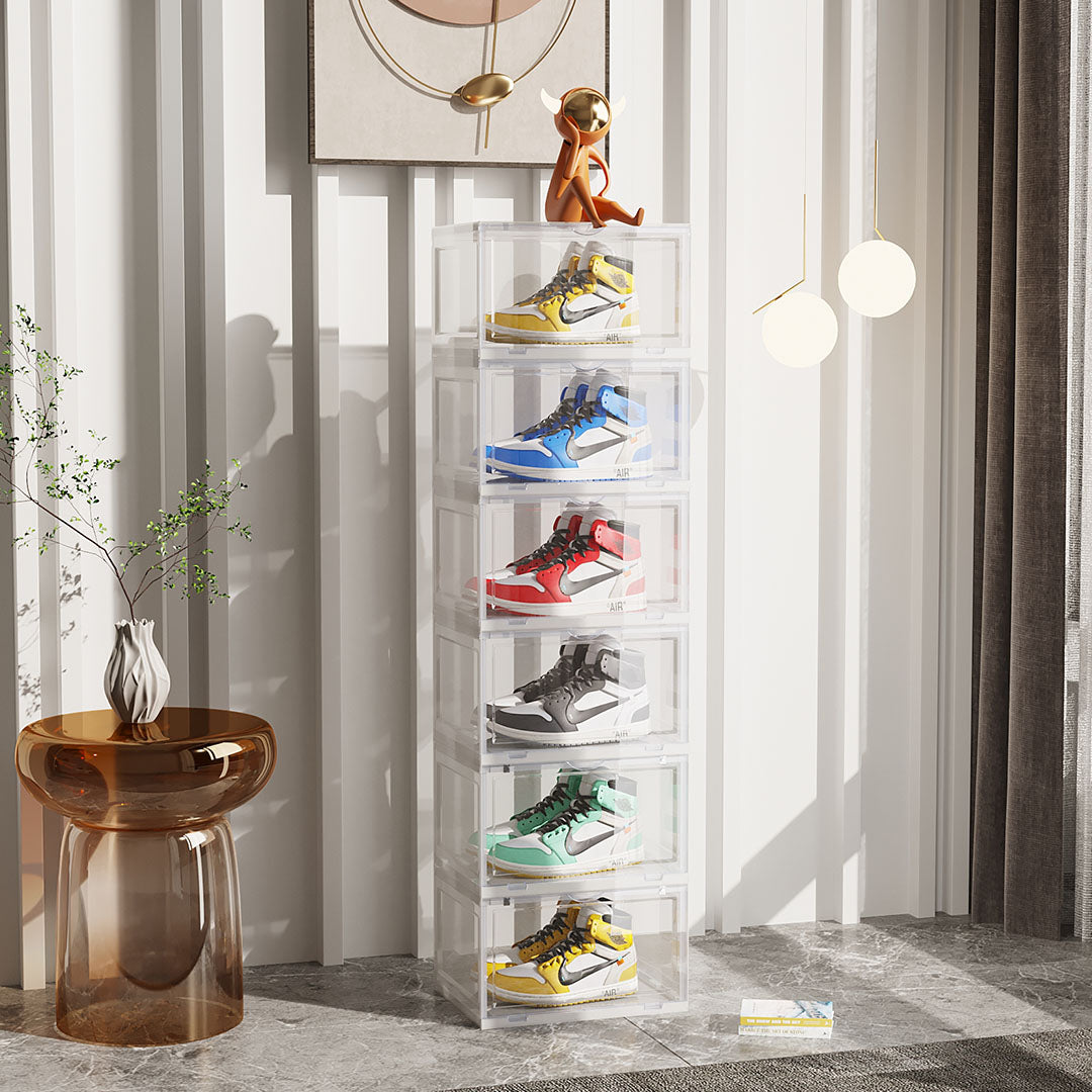 SOGA 2X 6 Tier Transparent Portable Shoe Organiser Sneaker Footwear Folding Plastic Bin Stackable Storage Box with Magnetic Door - Cafe Supply