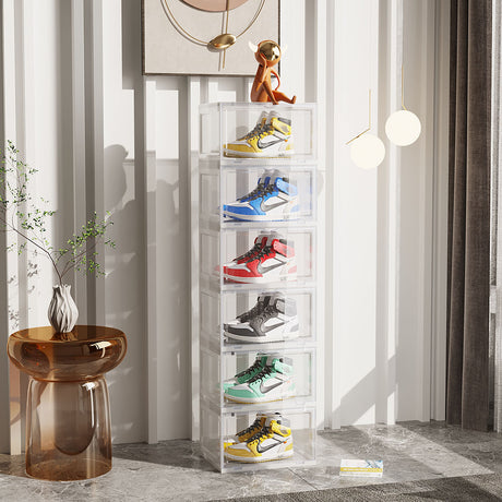 SOGA 2X 6 Tier Transparent Portable Shoe Organiser Sneaker Footwear Folding Plastic Bin Stackable Storage Box with Magnetic Door - Cafe Supply