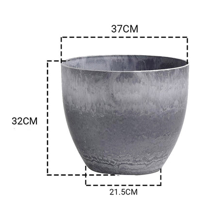 SOGA 2X 32cm Weathered Grey Round Resin Plant Flower Pot in Cement Pattern Planter Cachepot for Indoor Home Office - Cafe Supply
