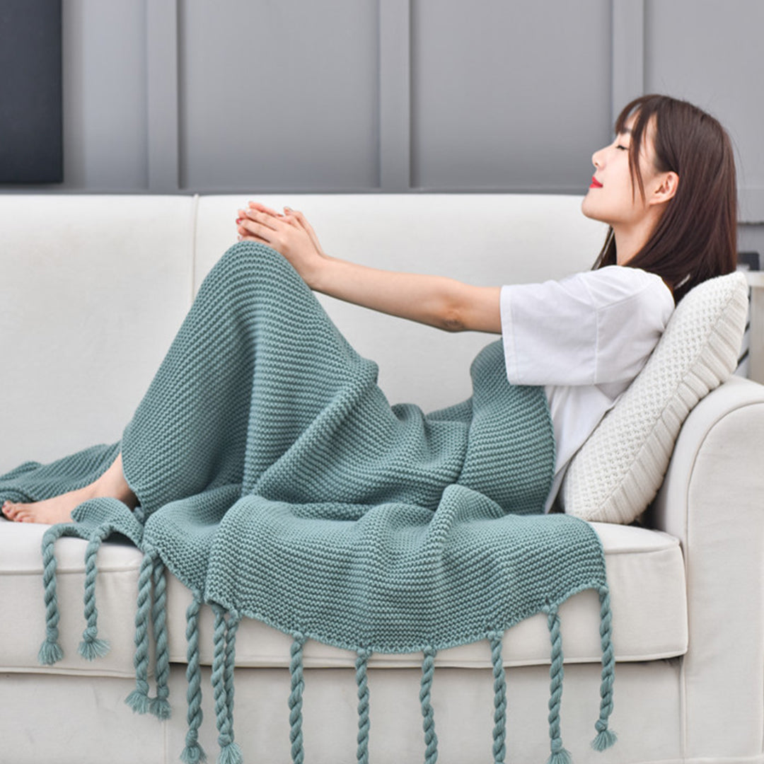 SOGA 2X Green Tassel Fringe Knitting Blanket Warm Cozy Woven Cover Couch Bed Sofa Home Decor - Cafe Supply