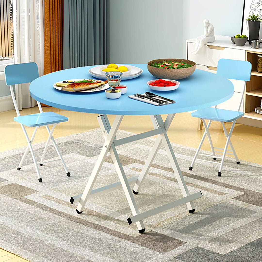 SOGA 2X  Blue Dining Table Portable Round Surface Space Saving Folding Desk Home Decor - Cafe Supply