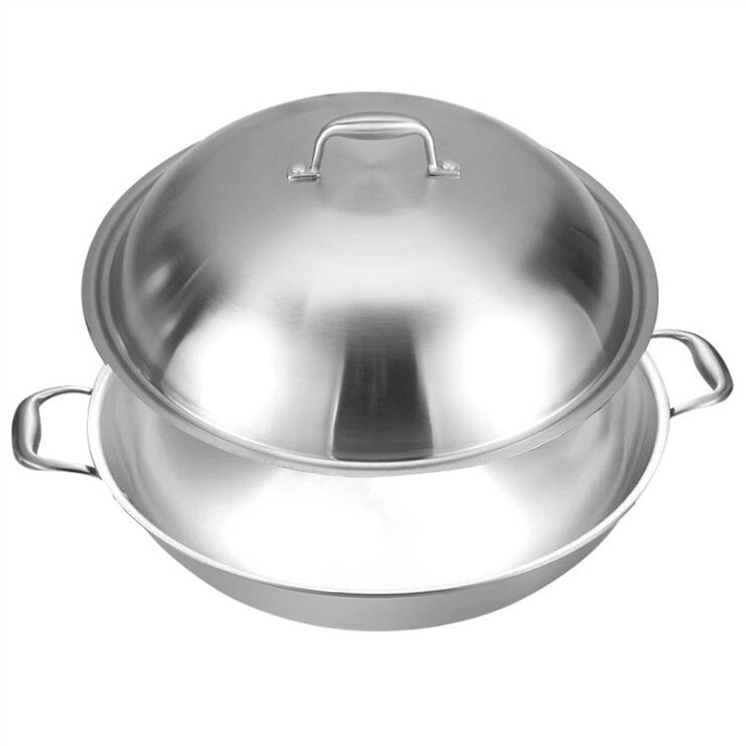 SOGA 2X 3-Ply 38cm Stainless Steel Double Handle Wok Frying Fry Pan Skillet with Lid - Cafe Supply