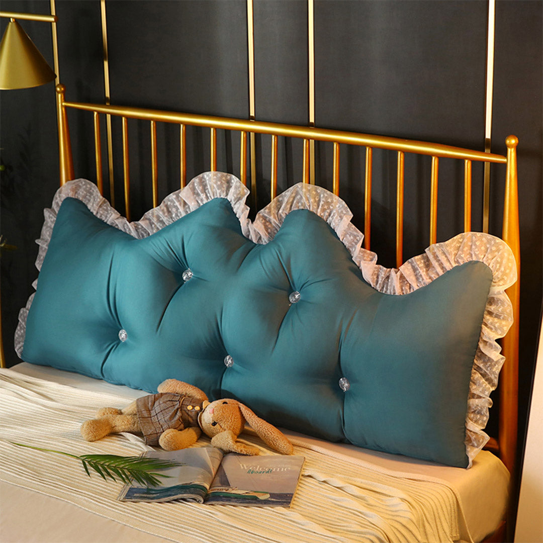 SOGA 2X 180cm Blue-Green Princess Bed Pillow Headboard Backrest Bedside Tatami Sofa Cushion with Ruffle Lace Home Decor - Cafe Supply