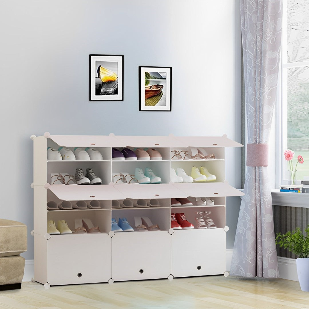 SOGA 5 Tier 3 Column White Shoe Rack Organizer Sneaker Footwear Storage Stackable Stand Cabinet Portable Wardrobe with Cover - Cafe Supply