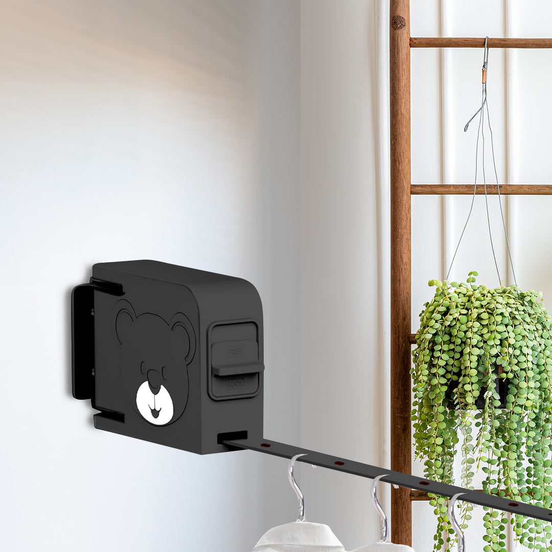 SOGA 2X 160mm Wall-Mounted Clothes Line Dry Rack Retractable Space-Saving Foldable Hanger Black - Cafe Supply