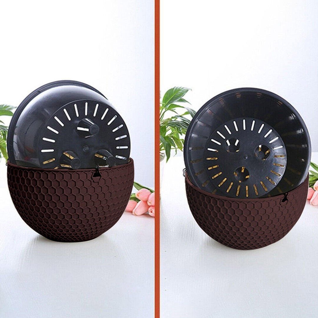 SOGA 2X Coffee Small Hanging Resin Flower Pot Self Watering Basket Planter Outdoor Garden Decor - Cafe Supply
