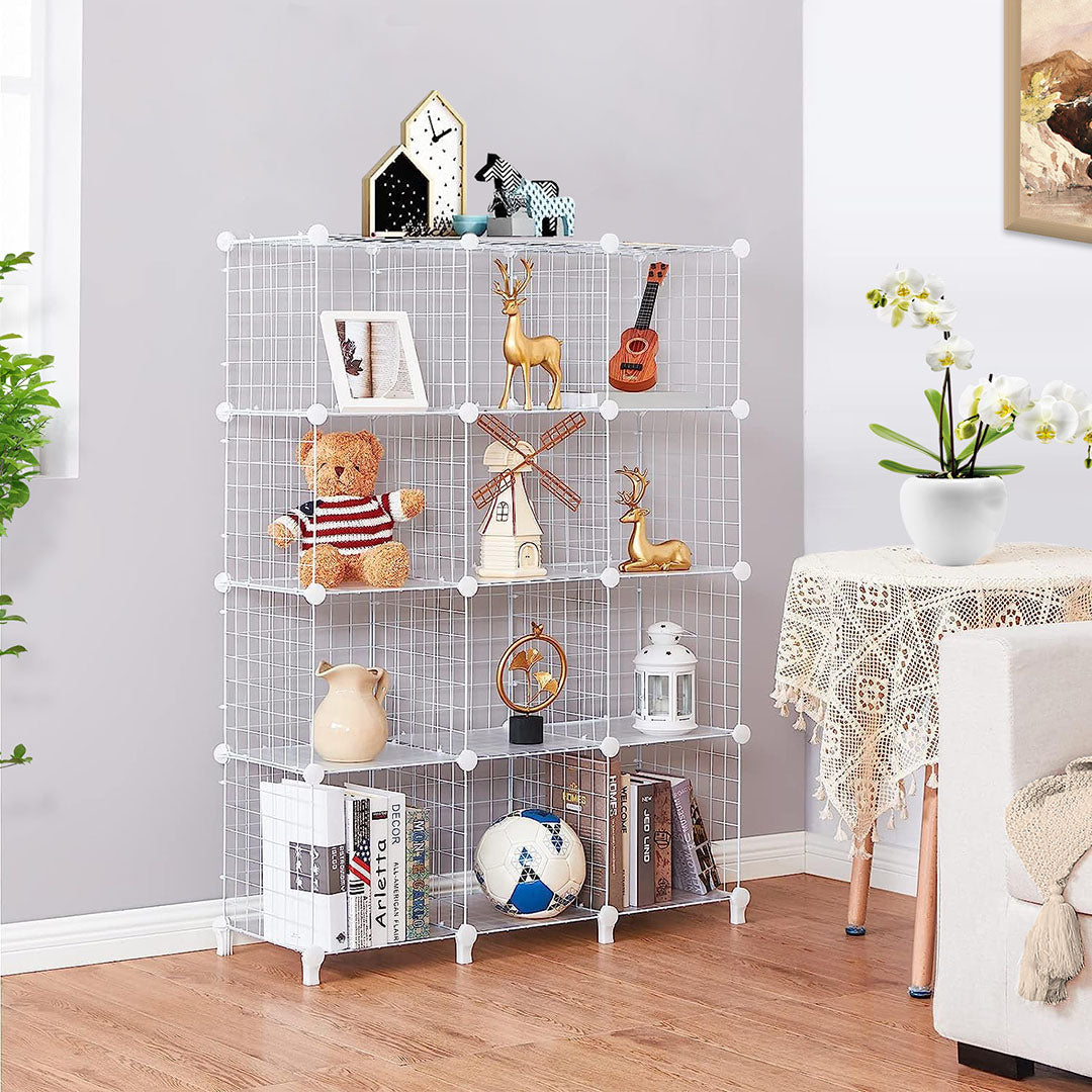 SOGA 2X White Portable 12-Cube 3 Column Storage Organiser Foldable DIY Modular Grid Space Saving Shelf - Cafe Supply