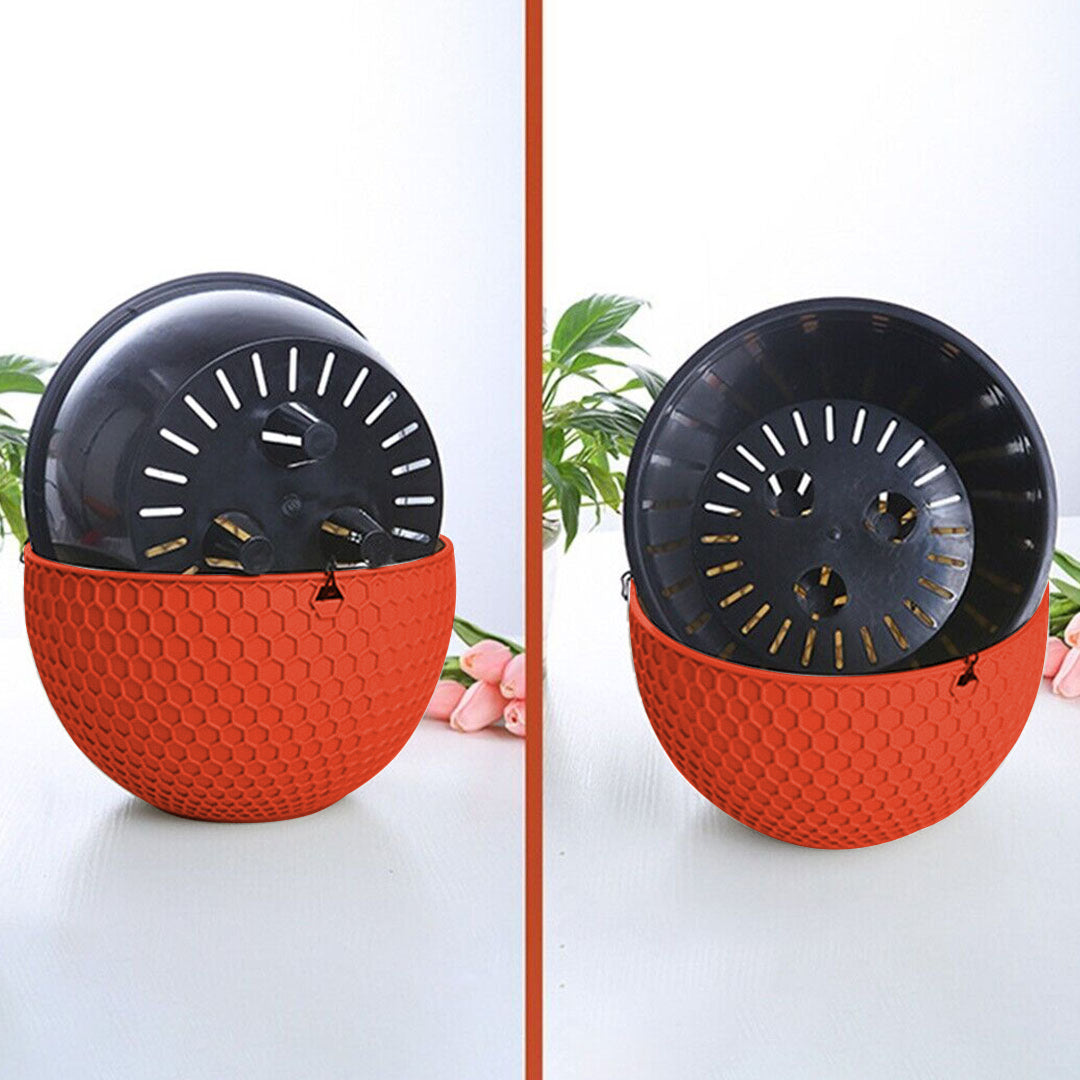 SOGA 2X Red Medium Hanging Resin Flower Pot Self Watering Basket Planter Outdoor Garden Decor - Cafe Supply