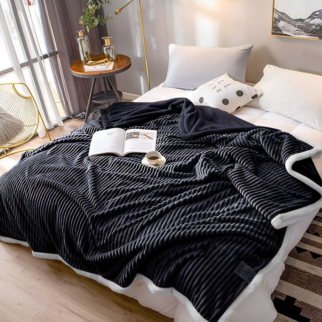SOGA 2X Black Throw Blanket Warm Cozy Double Sided Thick Flannel Coverlet Fleece Bed Sofa Comforter - Cafe Supply