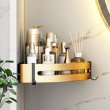 SOGA 2X Gold Wall-Mounted Triangular Bathroom Storage Corner Vanity Organiser Space Saving Adhesive Shelf Rack with Hooks - Cafe Supply