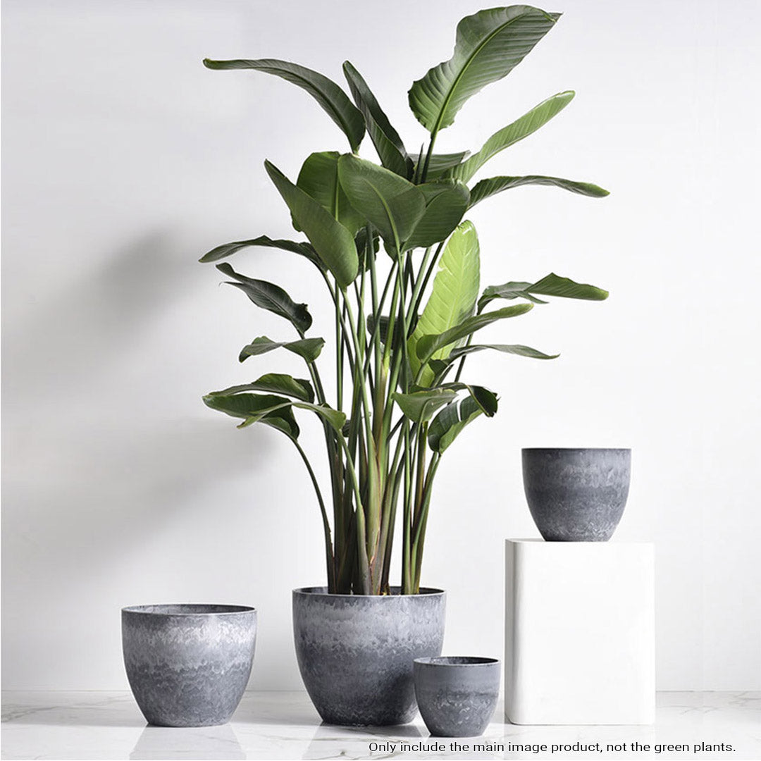 SOGA 2X 32cm Weathered Grey Round Resin Plant Flower Pot in Cement Pattern Planter Cachepot for Indoor Home Office - Cafe Supply