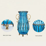 SOGA 51cm Blue Glass Oval Floor Vase with Metal Flower Stand - Cafe Supply