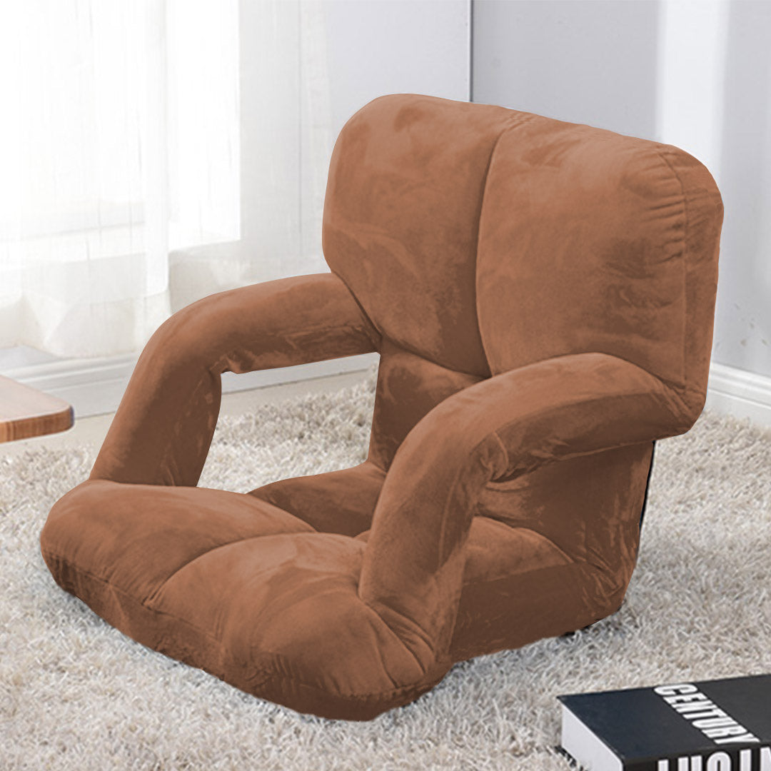 SOGA Foldable Lounge Cushion Adjustable Floor Lazy Recliner Chair with Armrest Coffee - Cafe Supply