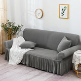 SOGA 4-Seater Grey Sofa Cover with Ruffled Skirt Couch Protector High Stretch Lounge Slipcover Home Decor - Cafe Supply