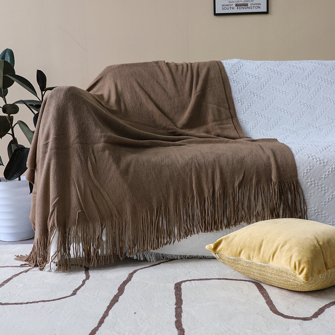 SOGA 2X Coffee Acrylic Knitted Throw Blanket Solid Fringed Warm Cozy Woven Cover Couch Bed Sofa Home Decor - Cafe Supply