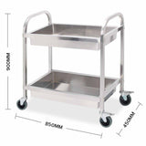 SOGA 2 Tier 85x45x90cm Stainless Steel Kitchen Trolley Bowl Collect Service Food Cart Medium - Cafe Supply