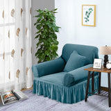 SOGA 1-Seater Blue Sofa Cover with Ruffled Skirt Couch Protector High Stretch Lounge Slipcover Home Decor - Cafe Supply