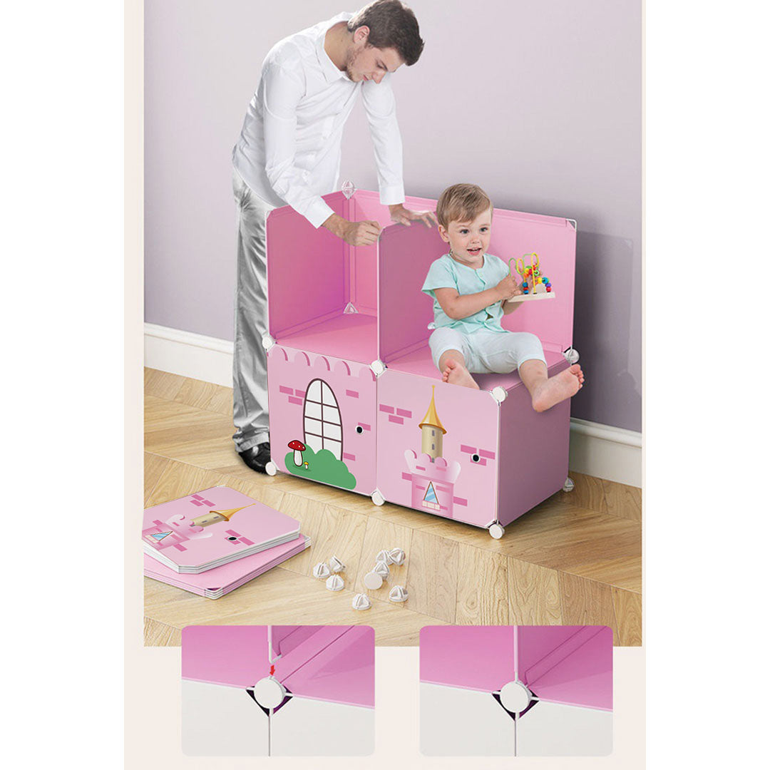 SOGA 10 Cubes DIY Castle Print Portable Wardrobe Divide-Grid Modular Storage Organiser Foldable Closet - Cafe Supply