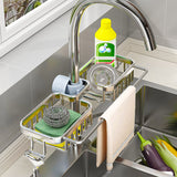 SOGA 2X Silver Kitchen Sink Organiser Faucet Soap Sponge Caddy Rack Drainer with Towel Bar Holder - Cafe Supply