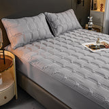 SOGA 2X Grey 153cm Wide Mattress Cover Thick Quilted Stretchable Bed Spread Sheet Protector with Pillow Covers - Cafe Supply