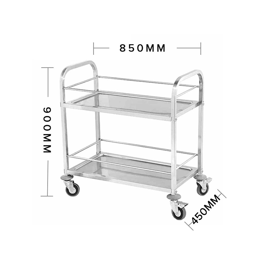 SOGA 2X 2 Tier 85x45x90cm Stainless Steel Drink Wine Food Utility Cart Medium - Cafe Supply